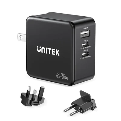 Ładowarka sieciowa UNITEK GAN PD 65W z 2 portami USB-C i USB-A