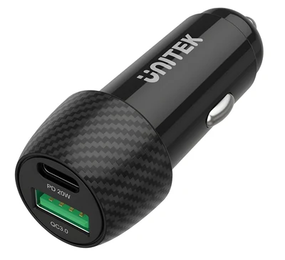 UNITEK ŁADOWARKA SAMOCHODOWA 38W, USB-A USB-C, QC3.0