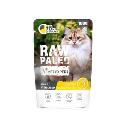 Mokra karma dla dorosłych kotów sterylizowanych VetExpert Raw Paleo z kurczakiem 100g