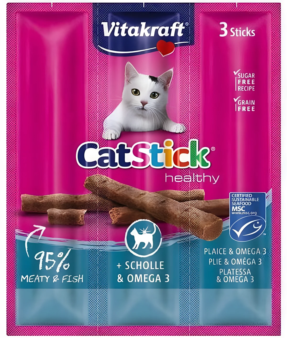VITAKRAFT CAT STICK MINI flądra/omega3 3szt