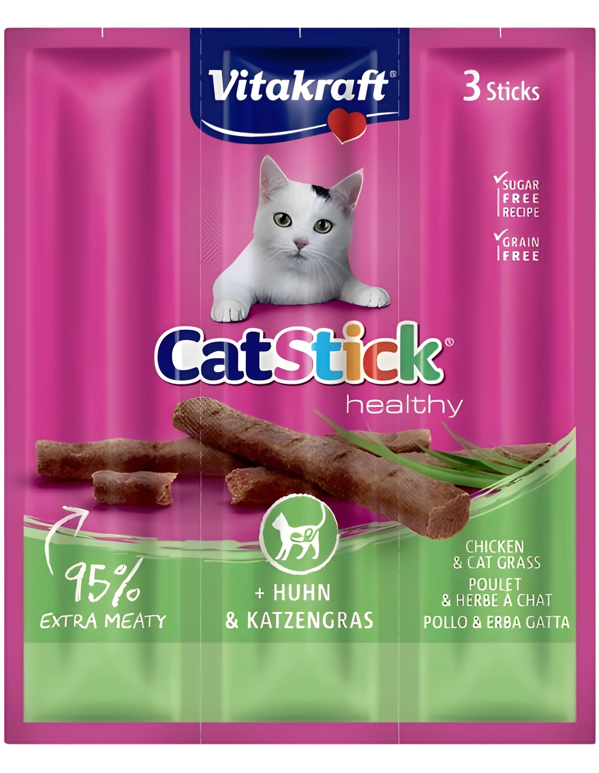 VITAKRAFT CAT STICK MINI kurczak/trawa 3szt