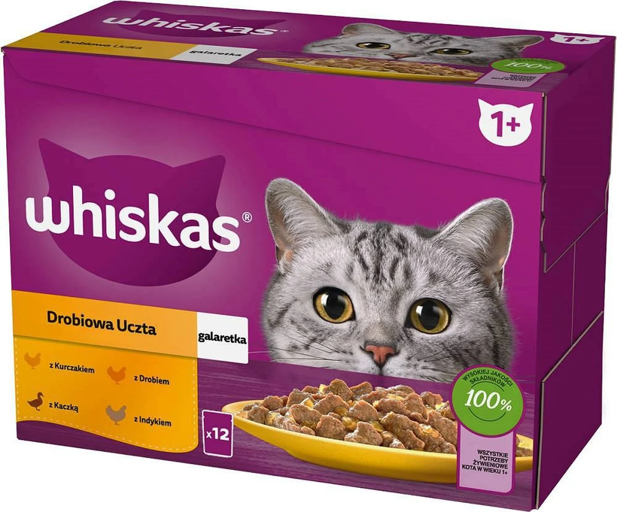 Whiskas Drobiowa Uczta w galaretce - mokra karma dla dorosłych kotów - saszetka 12x85g