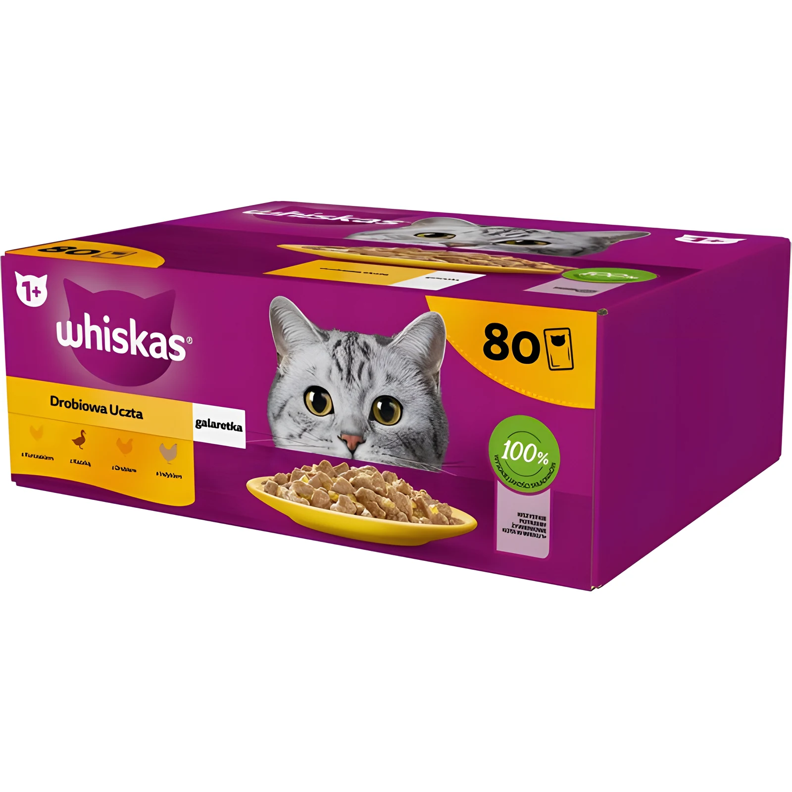 Mokra karma dla kota WHISKAS w saszetkach, galaretka z drobiem, 85g (80 sztuk)