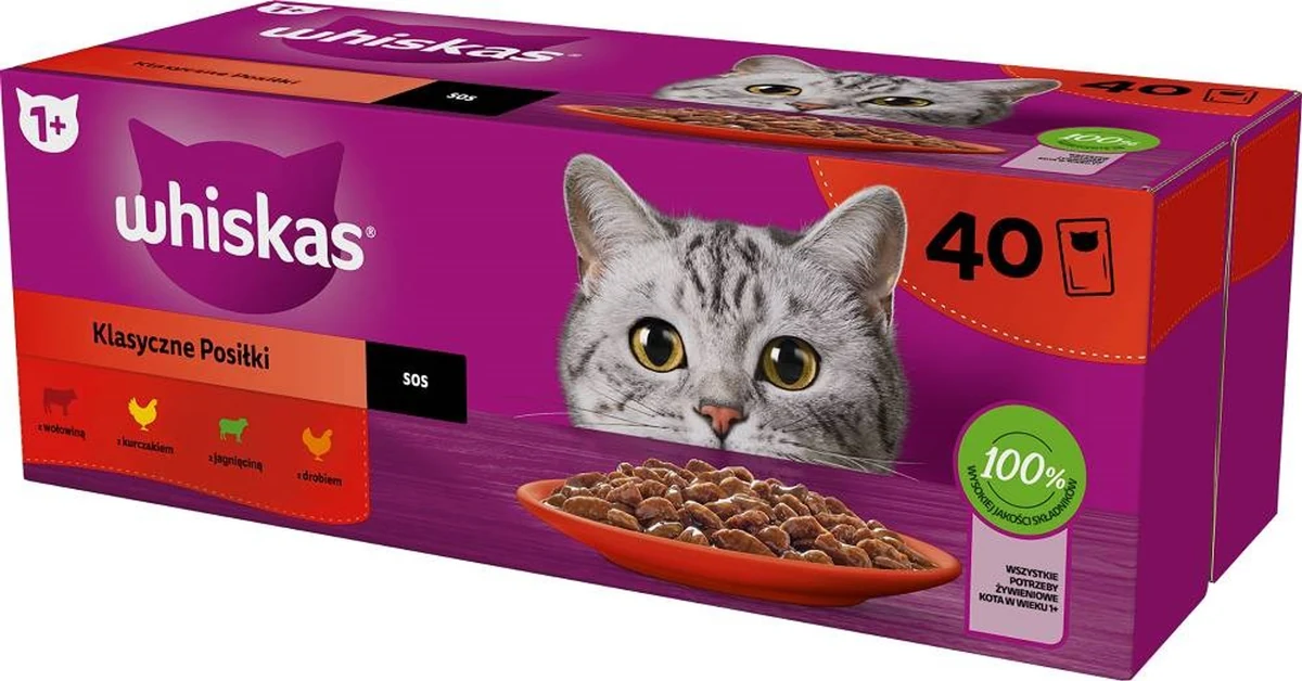 WHISKAS Saszetki drób,jagnię,woł 40x85g