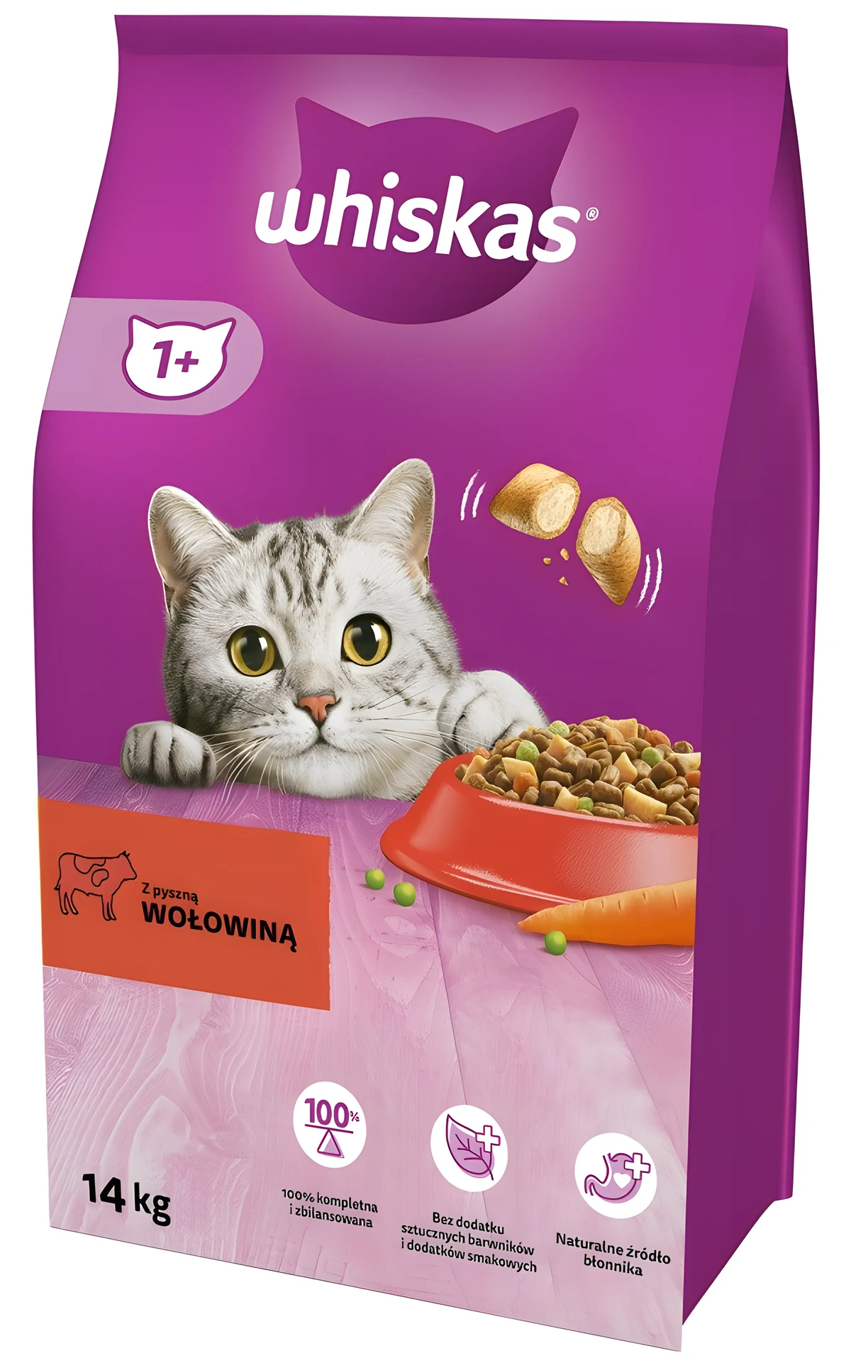 WHISKAS z Pyszną Wołowiną - 14 kg dla kotów