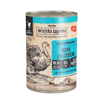 Mokra karma dla psa Wiejska Zagroda Indyk z łososiem 400g