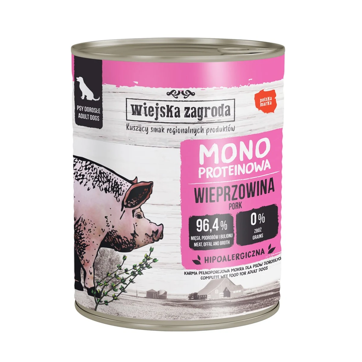 Mokra karma dla psa Wiejska Zagroda - Monobiałkowa Wieprzowina (dorosły) 800g