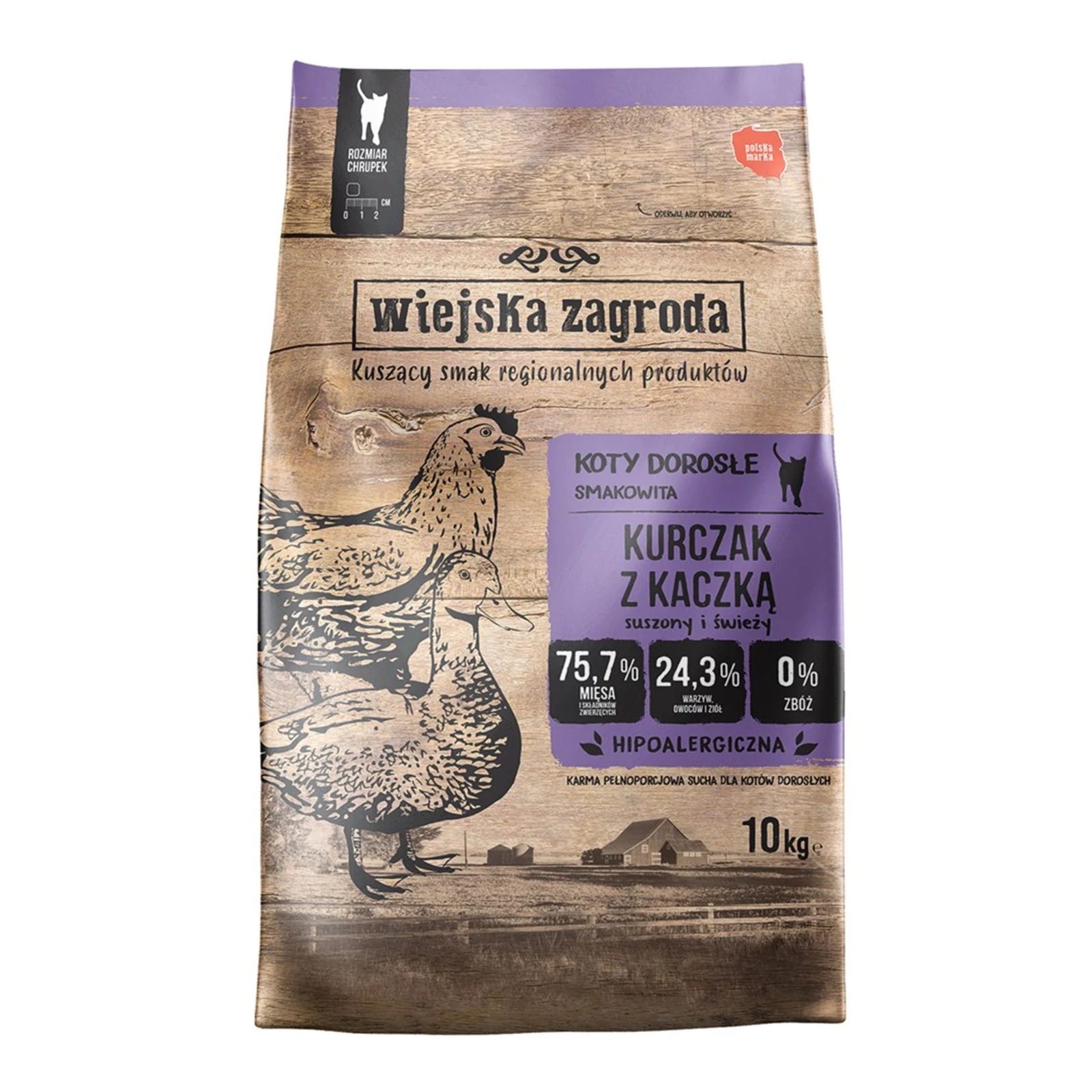 Wiejska Zagroda Karma sucha dla kota Kurczak z kaczką (dorosły) 10kg
