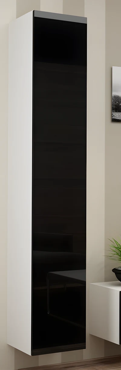 Witryna drewniana VIGO 180x40x30 cm, biało-czarna, połysk