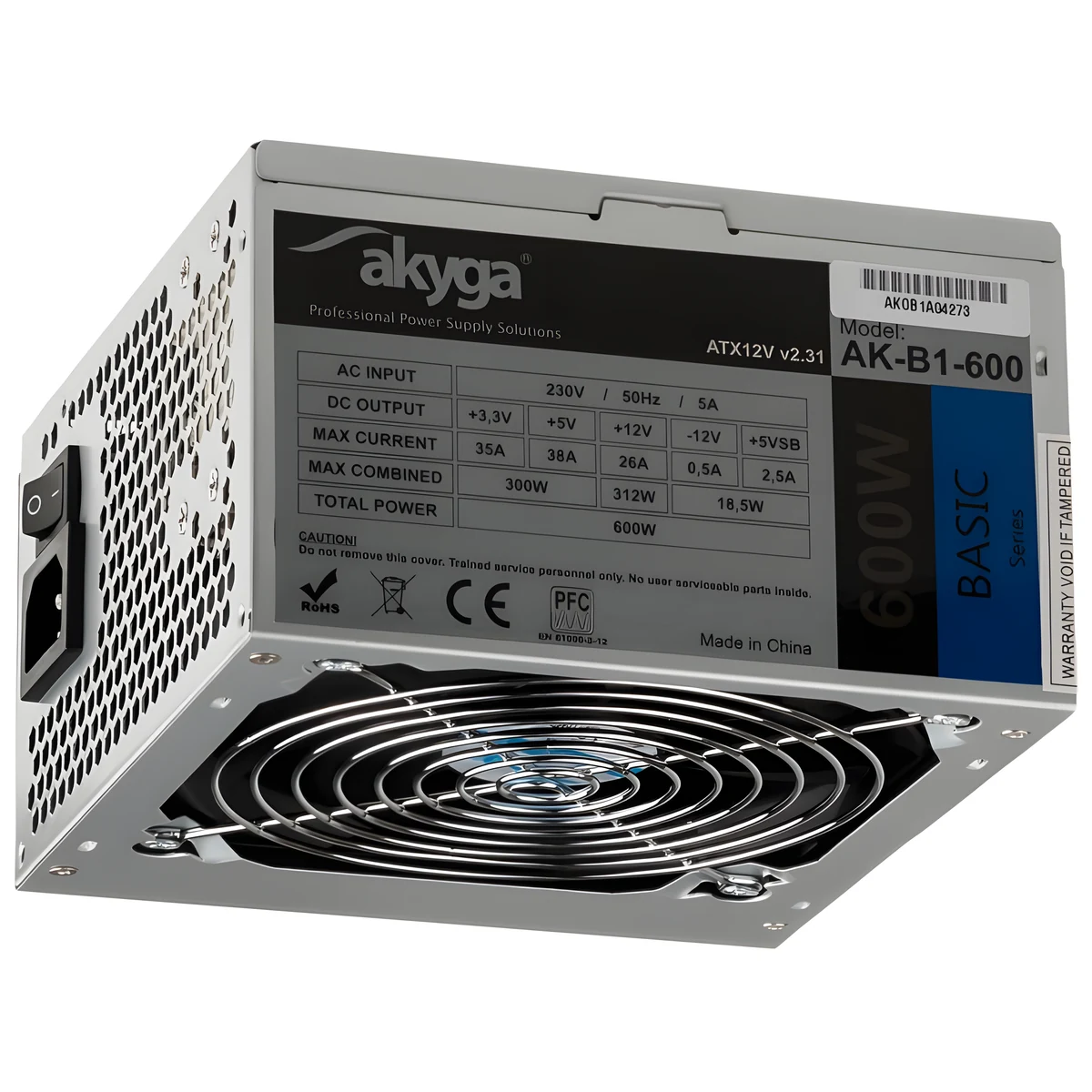 Zasilacz Akyga Basic AK-B1-600, 600 W, Szary
