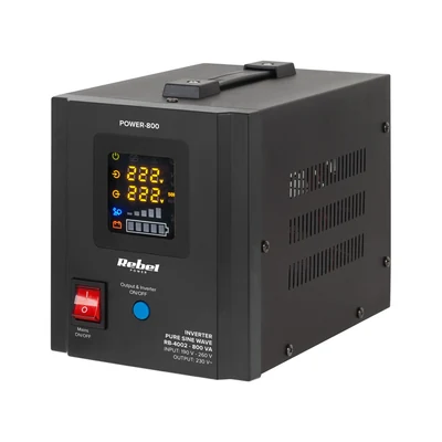 Zasilacz awaryjny Rebel POWER-800 - UPS z czystą sinusoidą i ładowaniem 12V, 800VA/500W