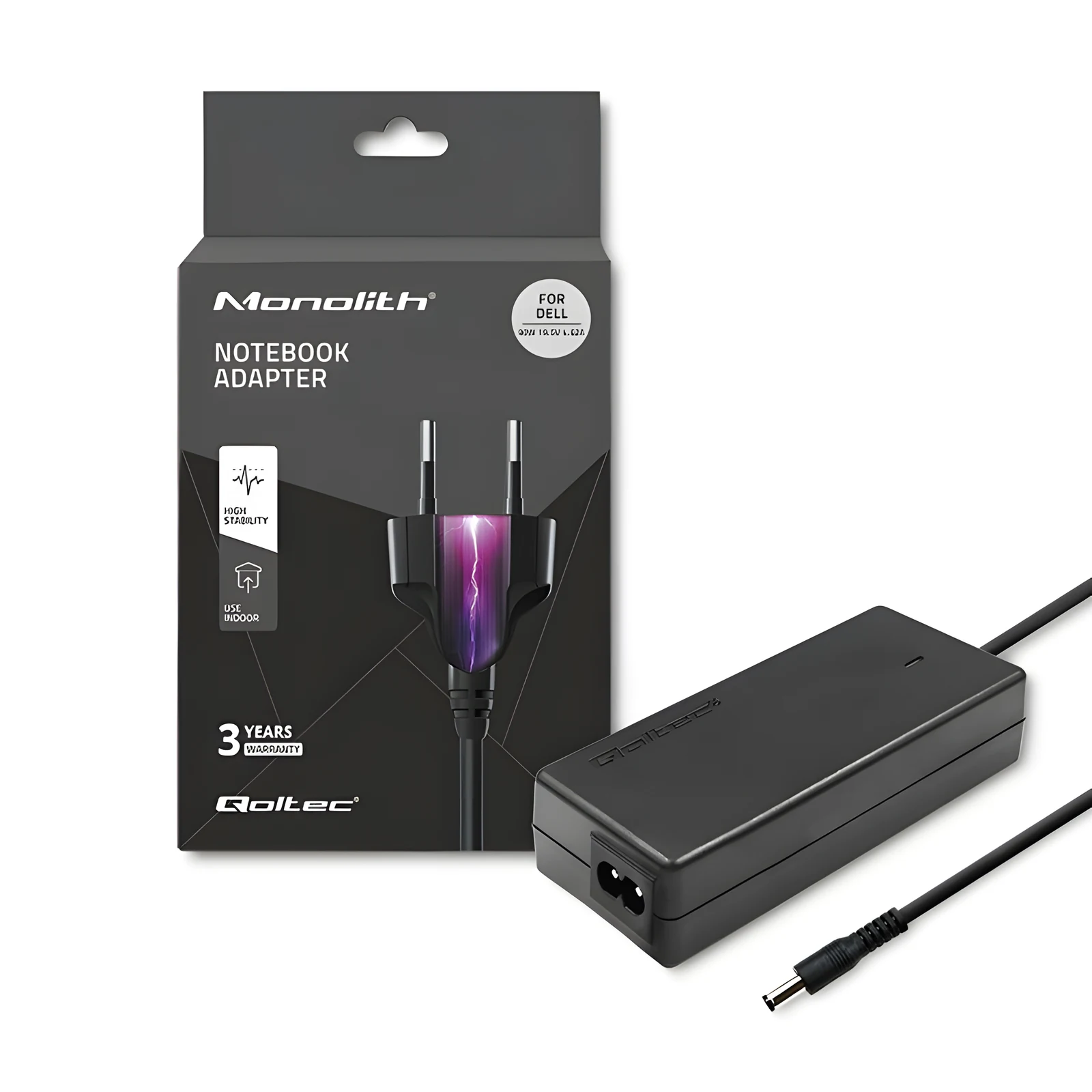 Zasilacz Qoltec 51516.90W do notebooka DELL (19,5 V; 4,62 A; 90W; 4.5 mm x 3 mm) — zdjęcie 1 z 8