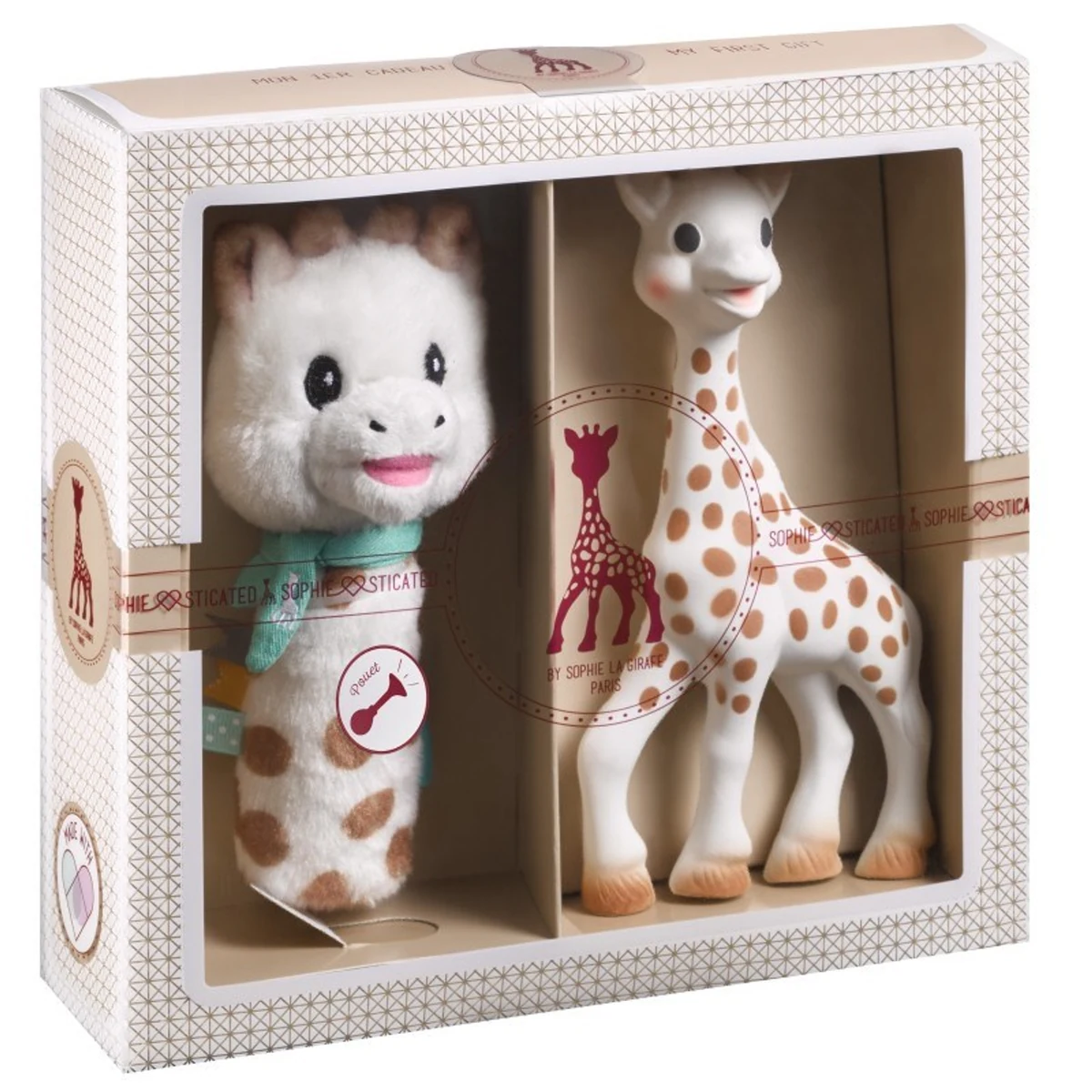Zestaw prezent. źdyrafa Sophie la girafe z grzechotką