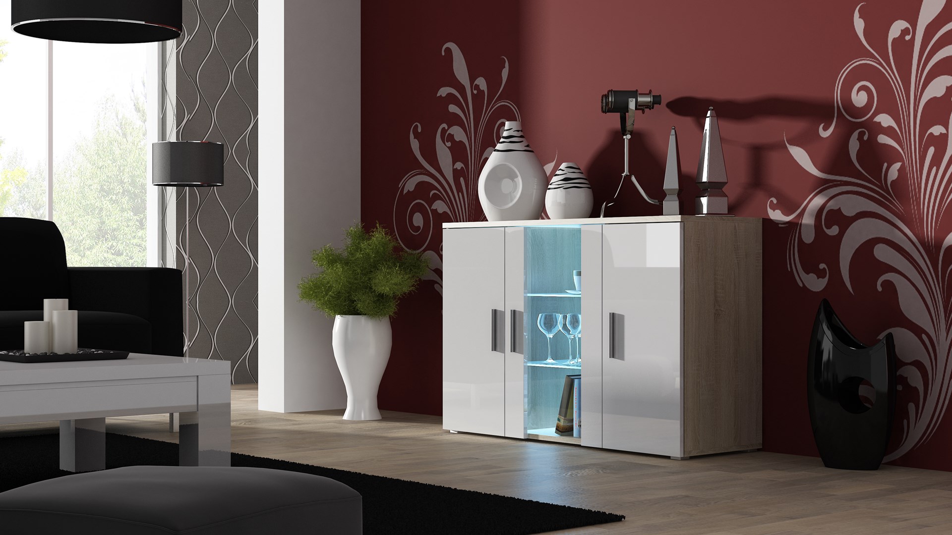 Komoda SOHO S7 120cm dąb sonoma/biały połysk — zdjęcie 1 z 3