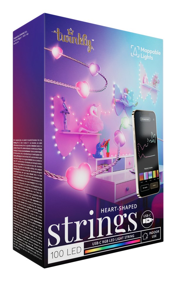 Twinkly Candies - 200 Lampki Serc RGB, Przewód Zielony, USB-C — zdjęcie 1 z 7
