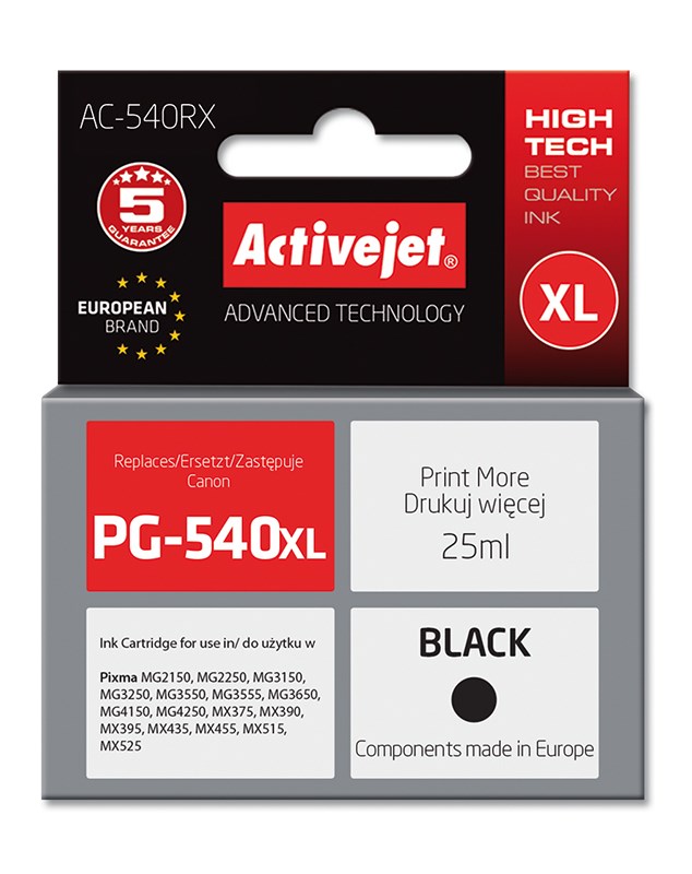 Activejet AC-540RX Tusz, Zamiennik Canon PG-540XL, 25ml — zdjęcie 1 z 2