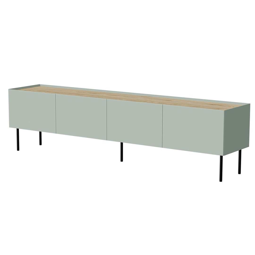 Szafka RTV FELLINI 200x40x52 oliwka + blat dęb — zdjęcie 1 z 5
