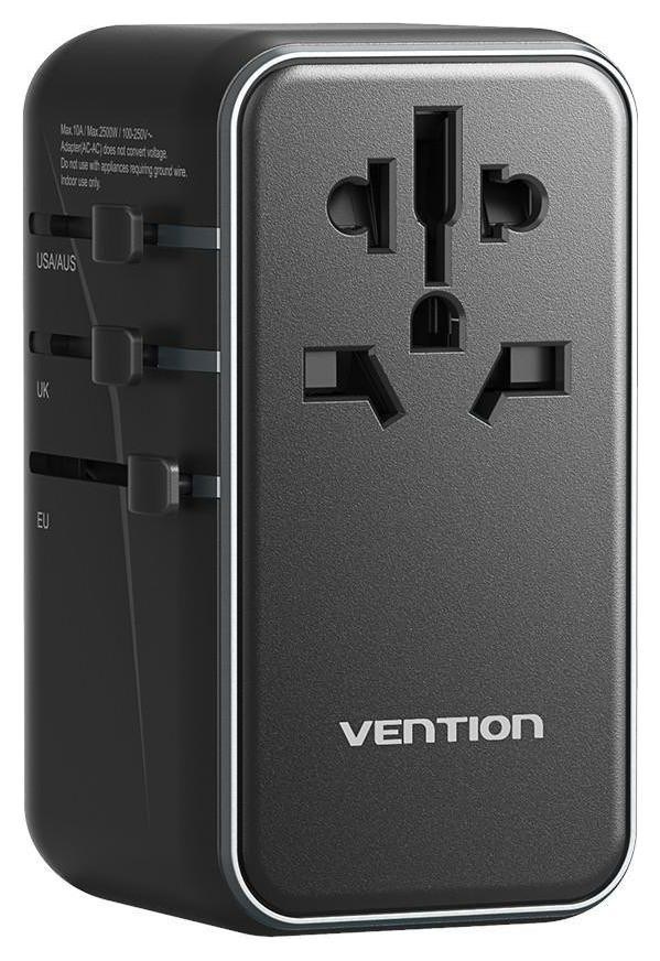 Adapter Vention 100W GaN 1x USB-A 3x USB-C czarny — zdjęcie 1 z 4