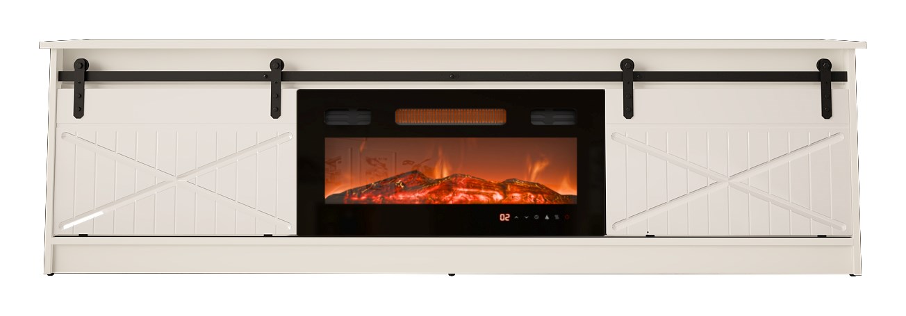 Szafka RTV GRANERO+kominek 200x56,7x35 biały/biały połysk — zdjęcie 1 z 2