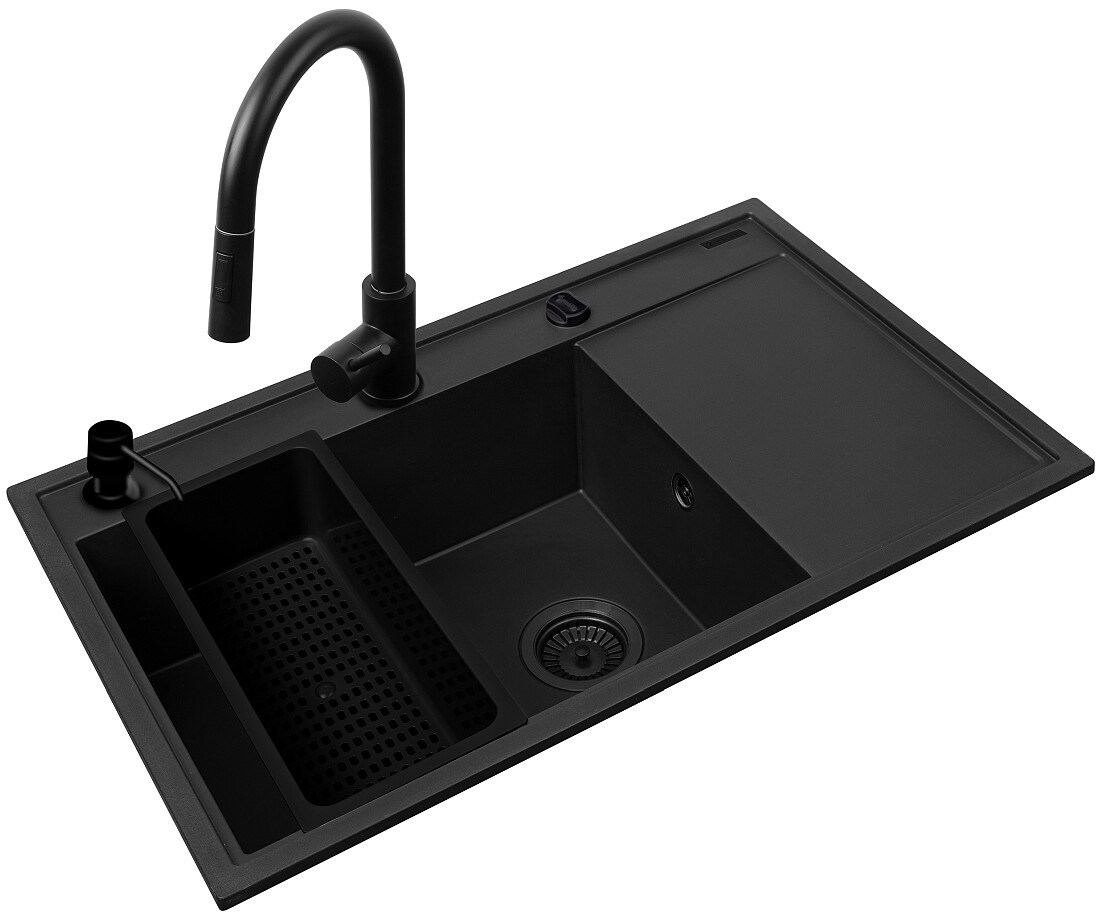 Zestaw - Zlewozmywak PYRAMIS CAMEA (79x50) 1B 1D L + Bateria IDEA Black Edition - 070168402BE - Volcano — zdjęcie 1 z 2