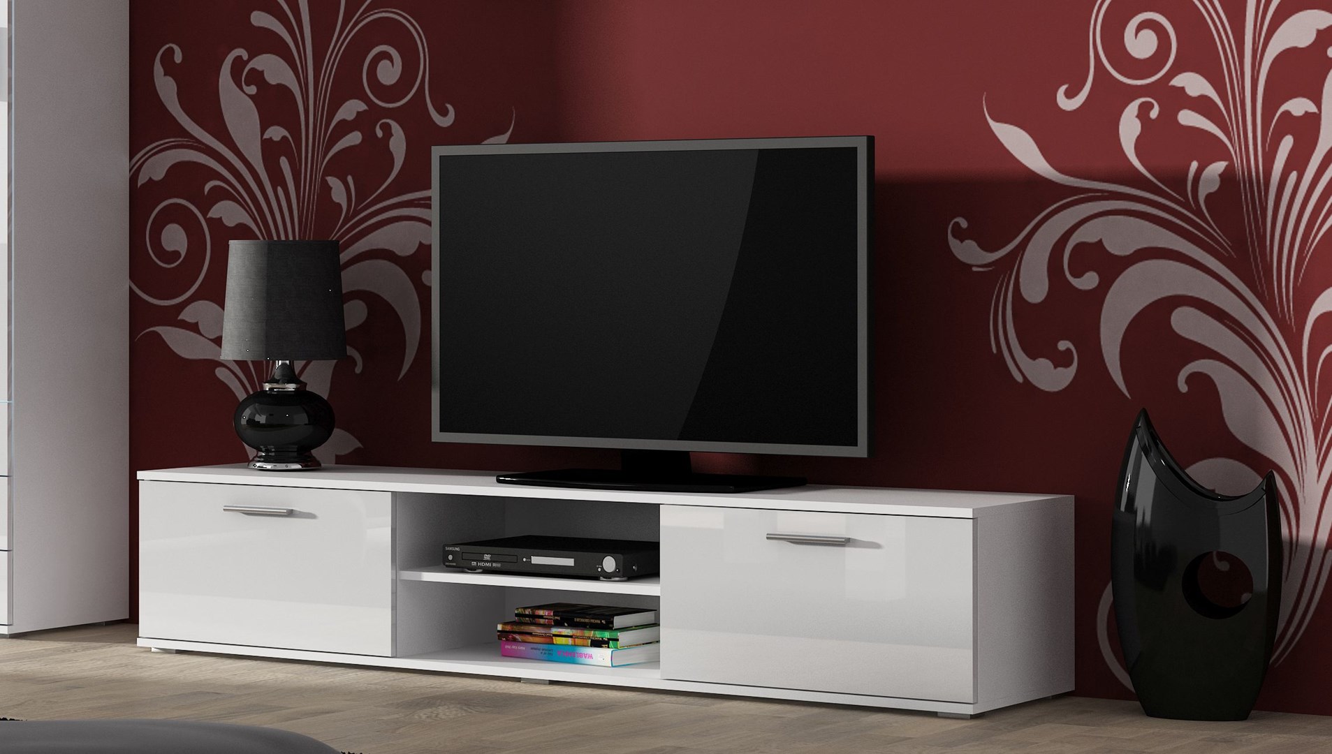 Szafka RTV SOHO 180 biały/biały połysk — zdjęcie 1 z 8