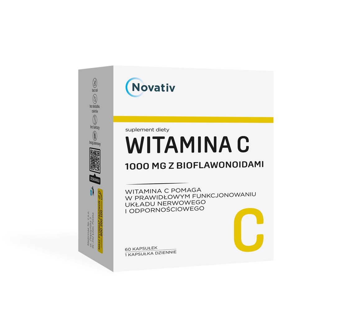 Novativ Witamina C 1000 mg z bioflawonoidami, 60 kaps.