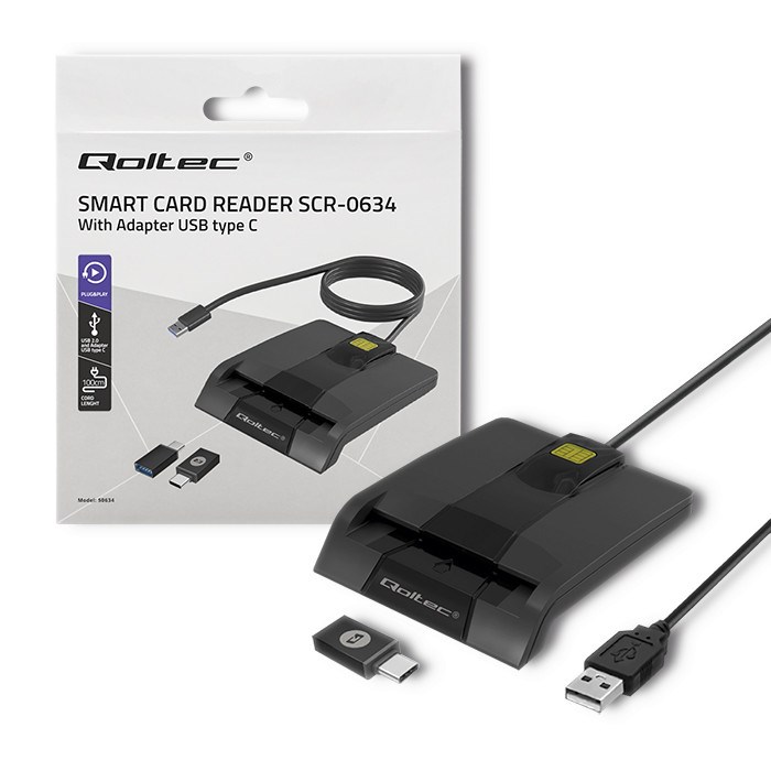 QOLTEC SCR-0634 USB Type-C Czytnik Kart ID — zdjęcie 1 z 8