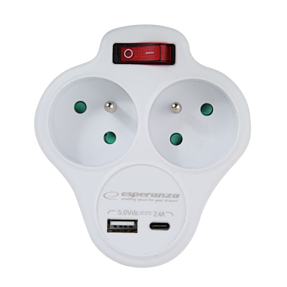 ESPERANZA ROZGAŁĘŹNIK ELEKTRYCZNY 2 GN. USB-C USB-A WŁ. BIAŁY — zdjęcie 1 z 6