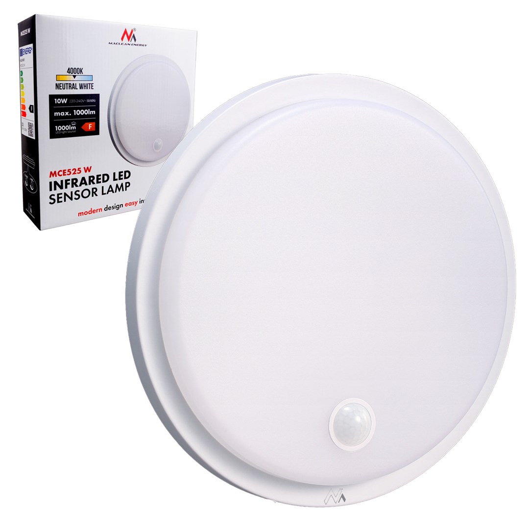 MACLEAN LAMPA LED Z CZUJNIKIEM RUCHU, BIAŁA, 10W, IP65 — zdjęcie 1 z 8