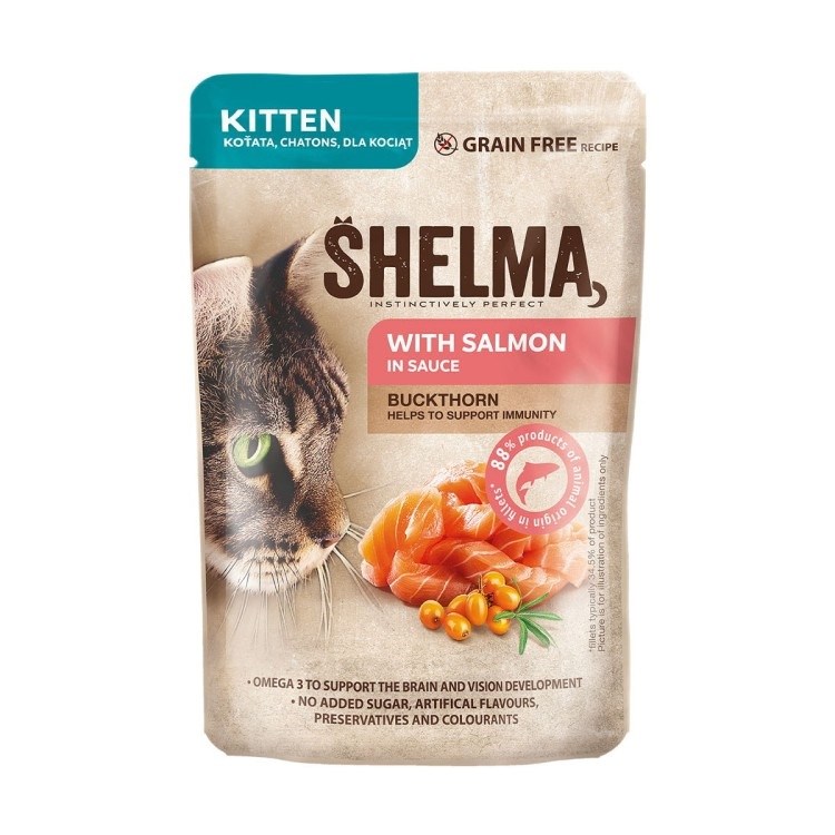 SHELMA saszetka 85g dla kociąt z łościem i rokitnikiem — zdjęcie 1 z 3