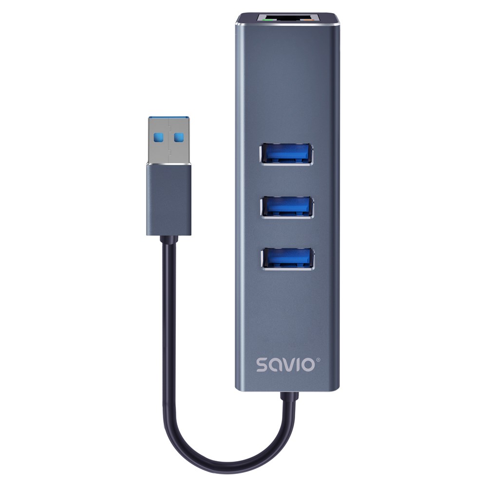 SAVIO AK-58 Hub USB-A 3-Portowy z Adapterem RJ-45 — zdjęcie 1 z 8