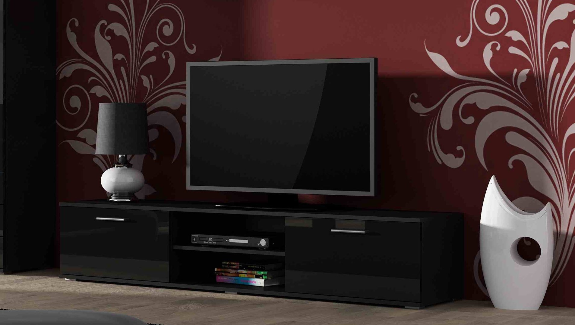 Szafka RTV SOHO 180 czarny/ czarny połysk — zdjęcie 1 z 8