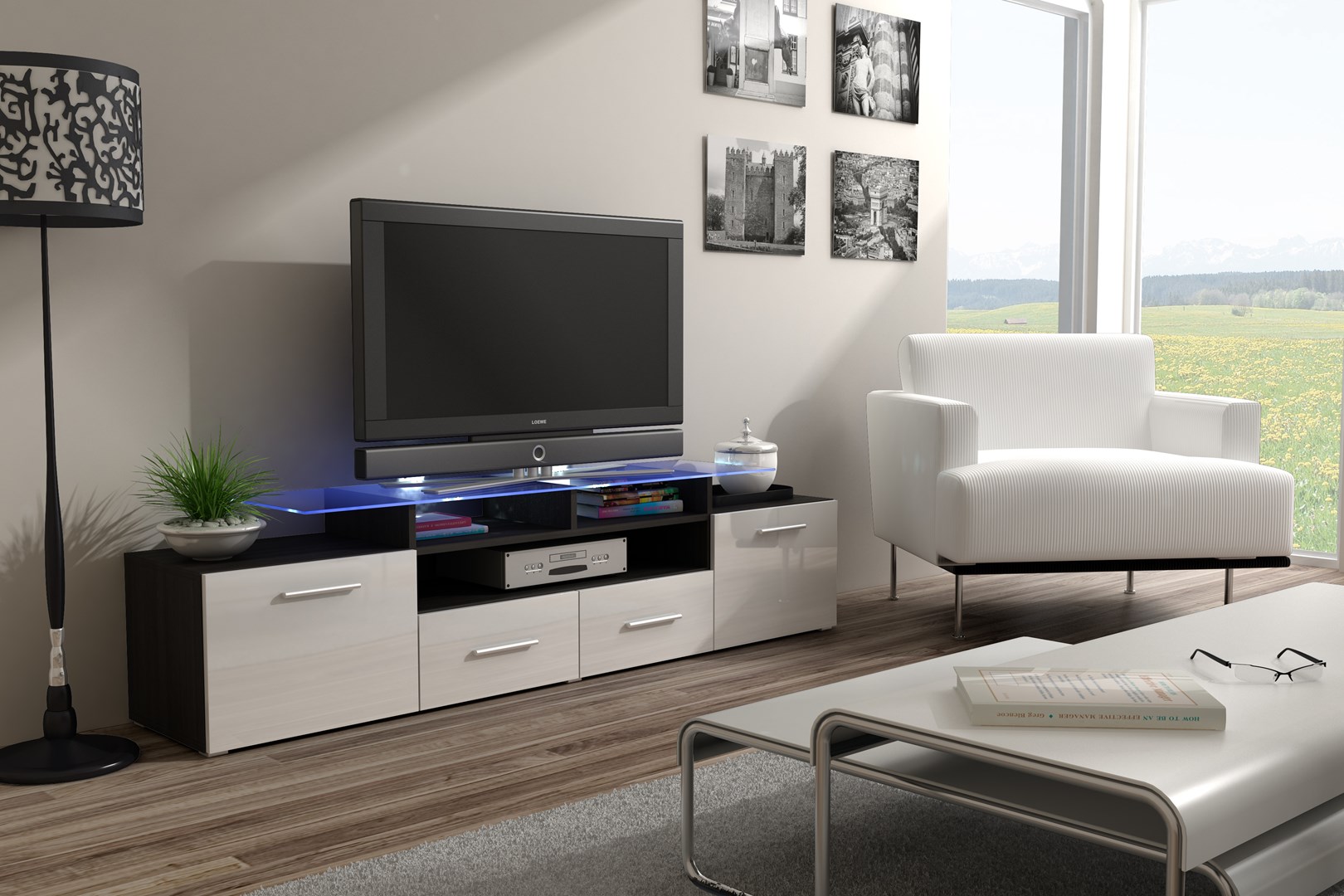 Szafka RTV EVORA 200 wenge/biały — zdjęcie 1 z 2