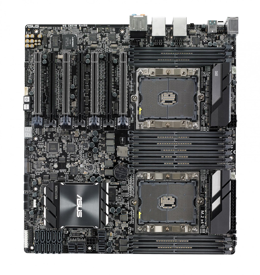 ASUS WS C621E SAGE Intel C621, 2x Socket P (LGA 3647), 12x EEB Workstation DDR4 2933 RDIMM/LRDIMM, Aspeed AST2500 with 64 MB VRAM , 7x PCIe 3.0, 10 x SATA, 4x U.2, 1x M.2 Socket 3, 2x 1Gb I210-AT,  Realtek S1220A 7.1, EEB Workstation — zdjęcie 1 z 5