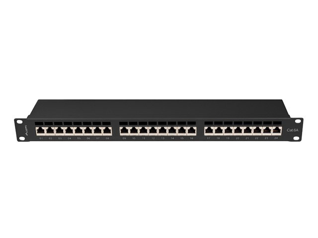 LANBERG PATCH PANEL 24 PORT 1U 19" KAT.6A FTP CZARNY — zdjęcie 1 z 6