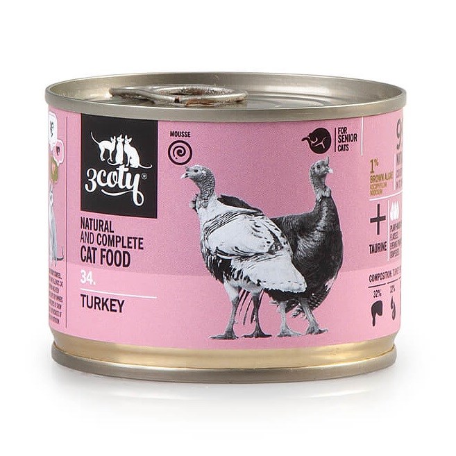 3Coty TURKEY for Senior Cats 180g - Karma Mokra — zdjęcie 1 z 5