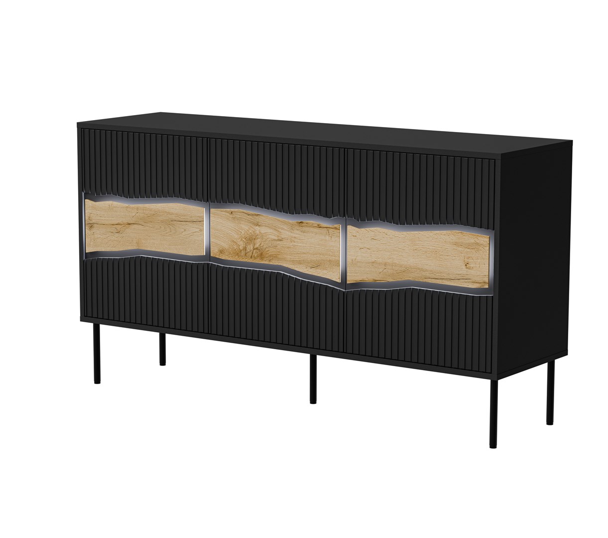 Komoda INSERTO 3D 143,5x40x80 czarny + LED — zdjęcie 1 z 7