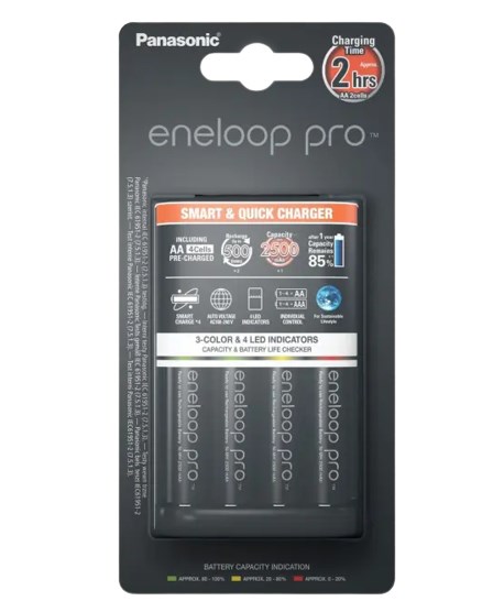 ŁADOWARKA PANASONIC SMARTPLUS + 4x AA ENELOOP PRO 2500 mAh — zdjęcie 1 z 4