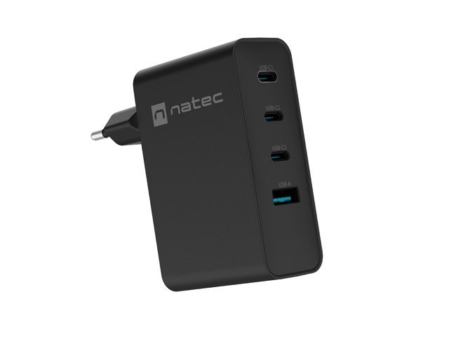NATEC RIBERA GAN 3X USB-C 1X USB-A 100W CZARNA — zdjęcie 1 z 7