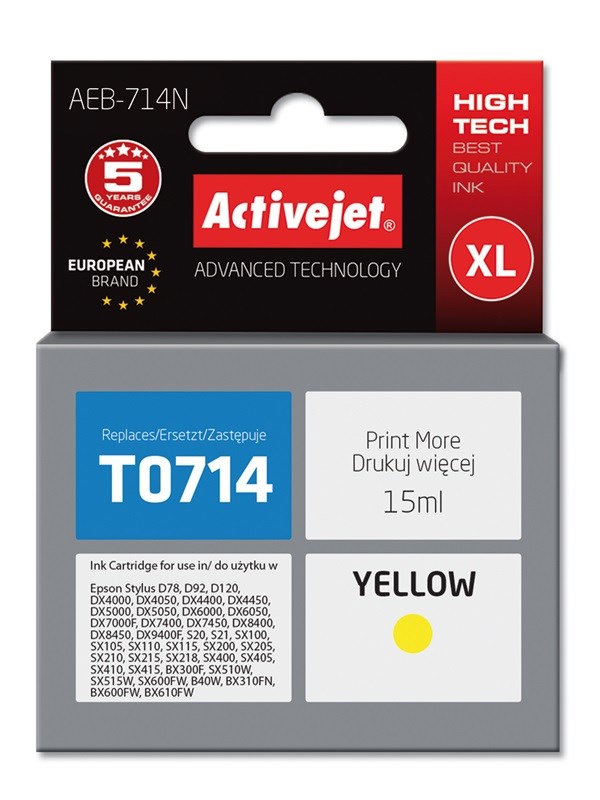 Activejet AEB-714N Tusz 15 ml, Żóloty, kompatybilny z Epson