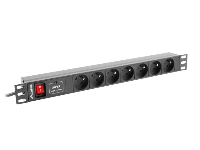 Listwa RACK Lanberg PDU-07E-0200-IEC-BK, 7 gniazd, 10A, 2m, czarna — zdjęcie 1 z 4
