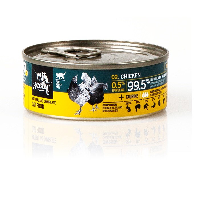 3Coty CHICKEN with Spirulina for Adult Cats 80g — zdjęcie 1 z 8