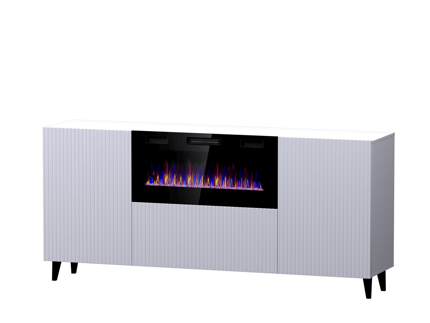 Komoda PAFOS z kominkiem elektrycznym biały matowy 180x42x82 — zdjęcie 1 z 4