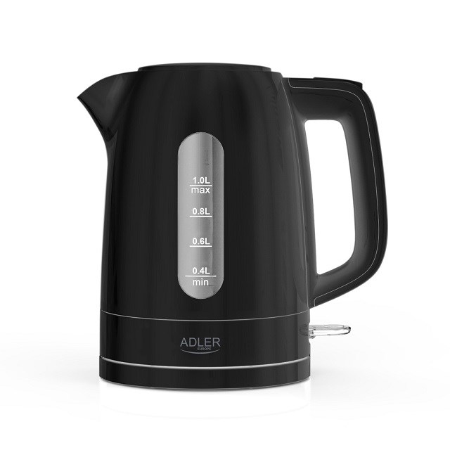 Czajnik elektryczny ADLER AD 1380b czarny, 1 l, 1850 W, obrotowa podstawa — zdjęcie 1 z 8