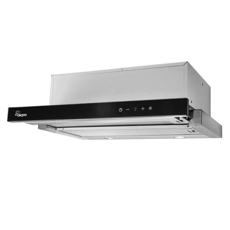 Okap podszafkowy teleskopowy AKPO WK-7 LIGHT GLASS TOUCH 60 INOX CZARNY front czarne szkło, dotykowy — zdjęcie 1 z 3