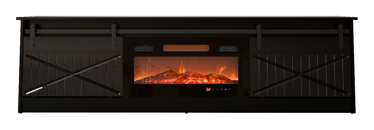 Szafka RTV GRANERO+ kominek 200x56,7x35 czarny — zdjęcie 1 z 2