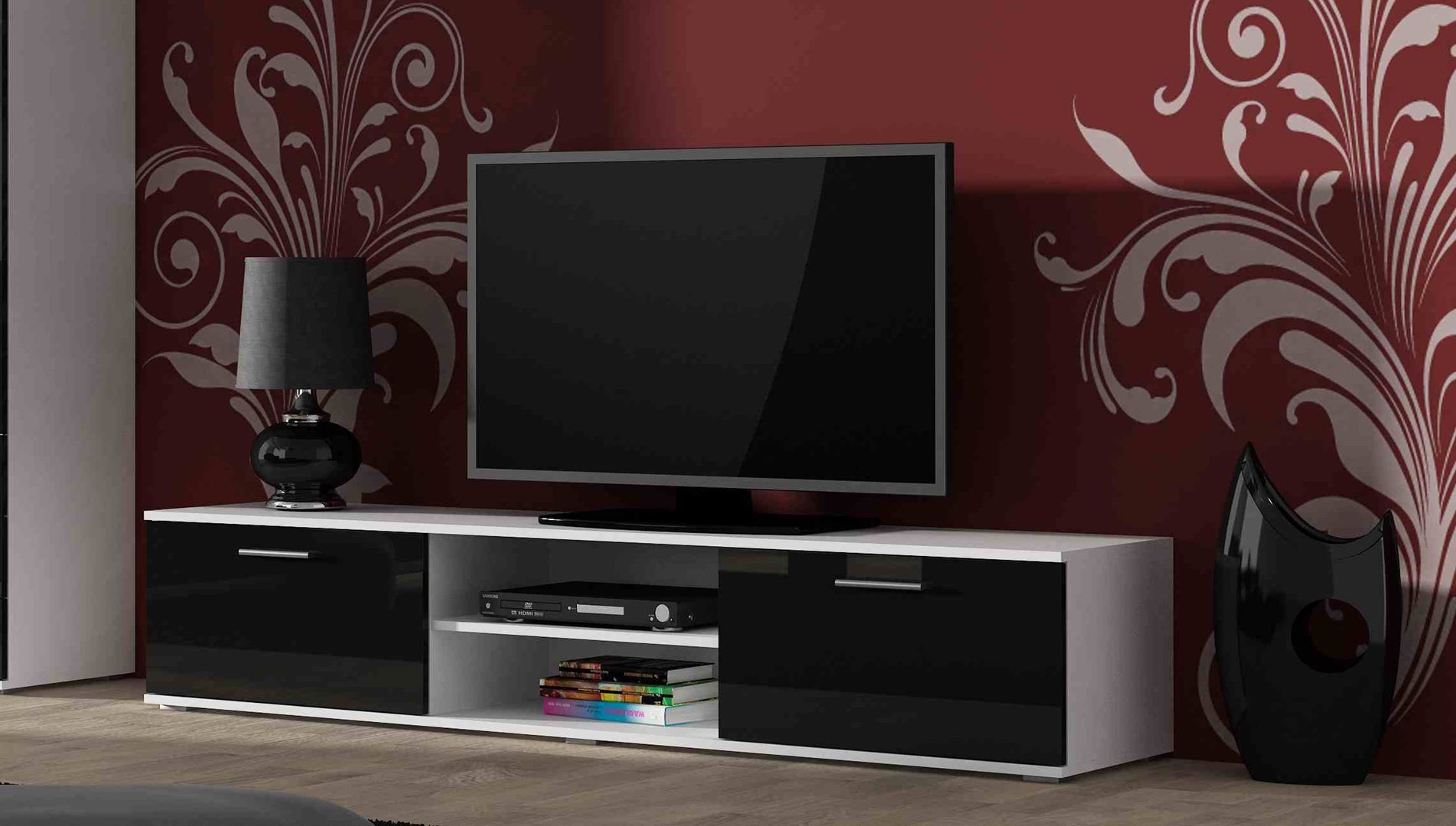 Szafka RTV SOHO 180 biały/czarny połysk — zdjęcie 1 z 8