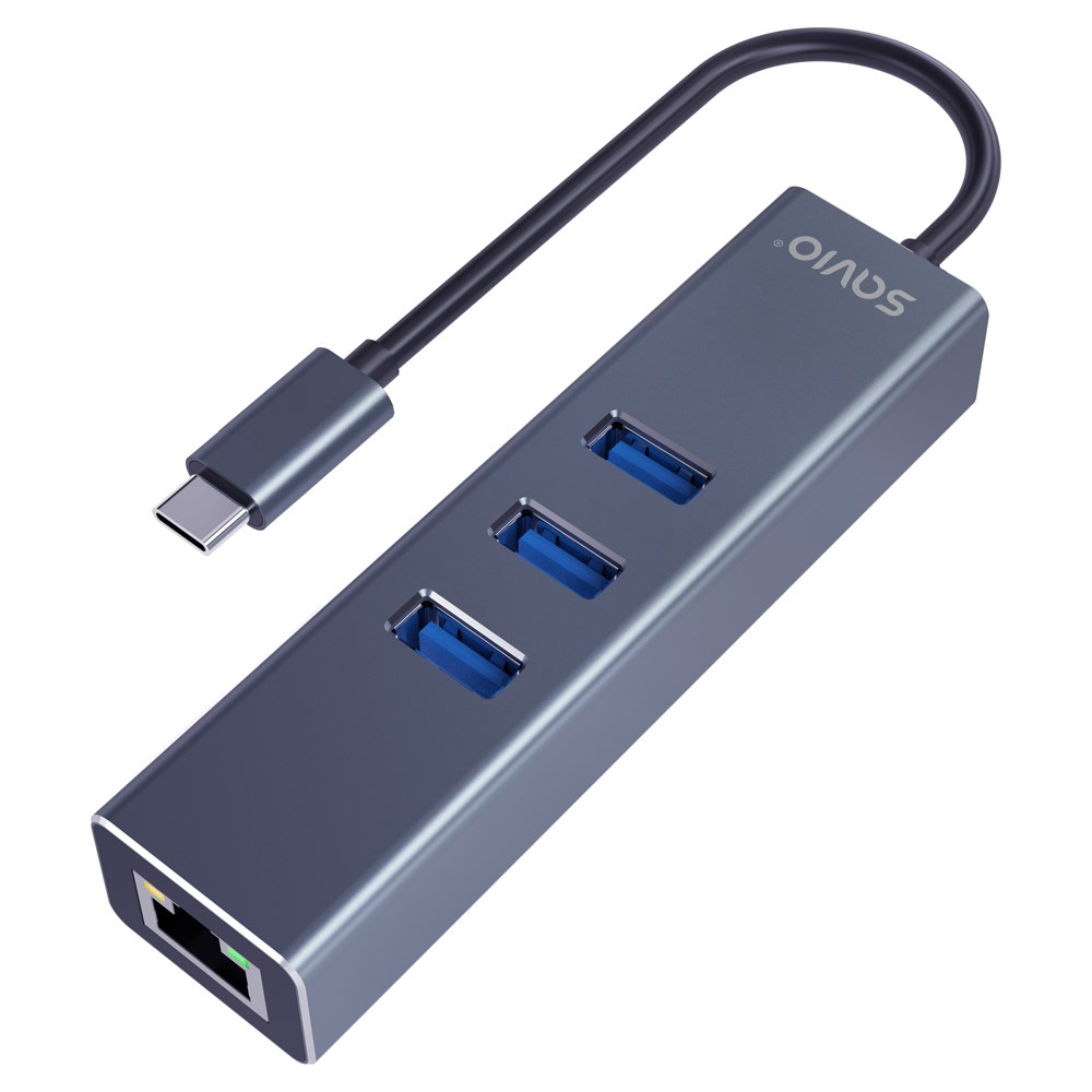 SAVIO AK-57 Hub USB-C 3-Portowy z RJ-45 — zdjęcie 1 z 8