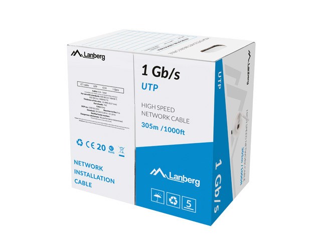 LANBERG KABEL LAN UTP 1GB/S 305M DRUT CCA SZARY — zdjęcie 1 z 2