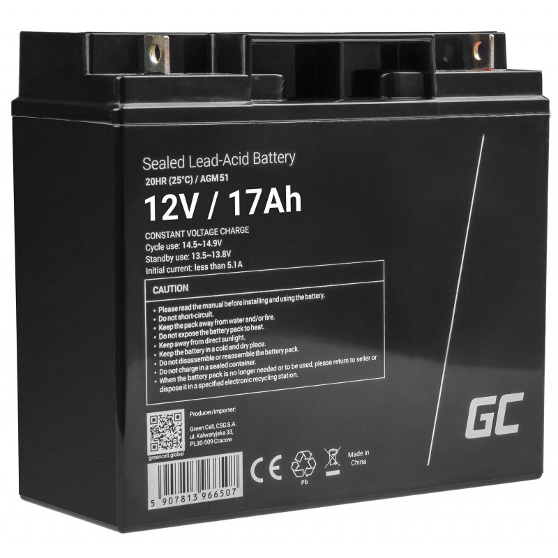 GREEN CELL AKUMULATOR AGM51 12V 17AH — zdjęcie 1 z 7